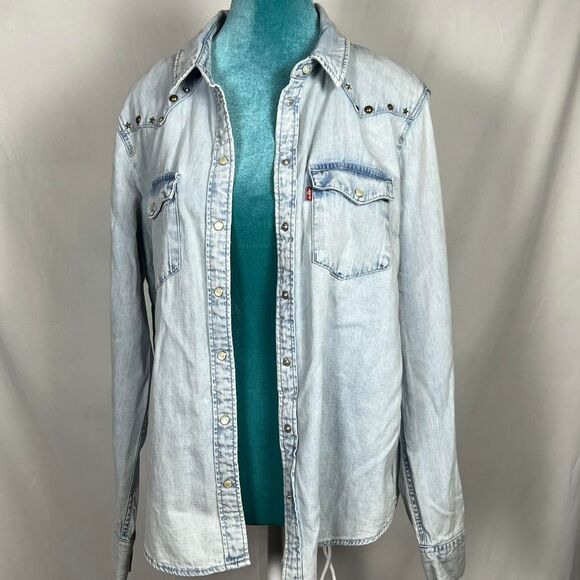 Levi's Studded Acid Wash Denim Western Shirt (Size L) - Picture 1 of 8